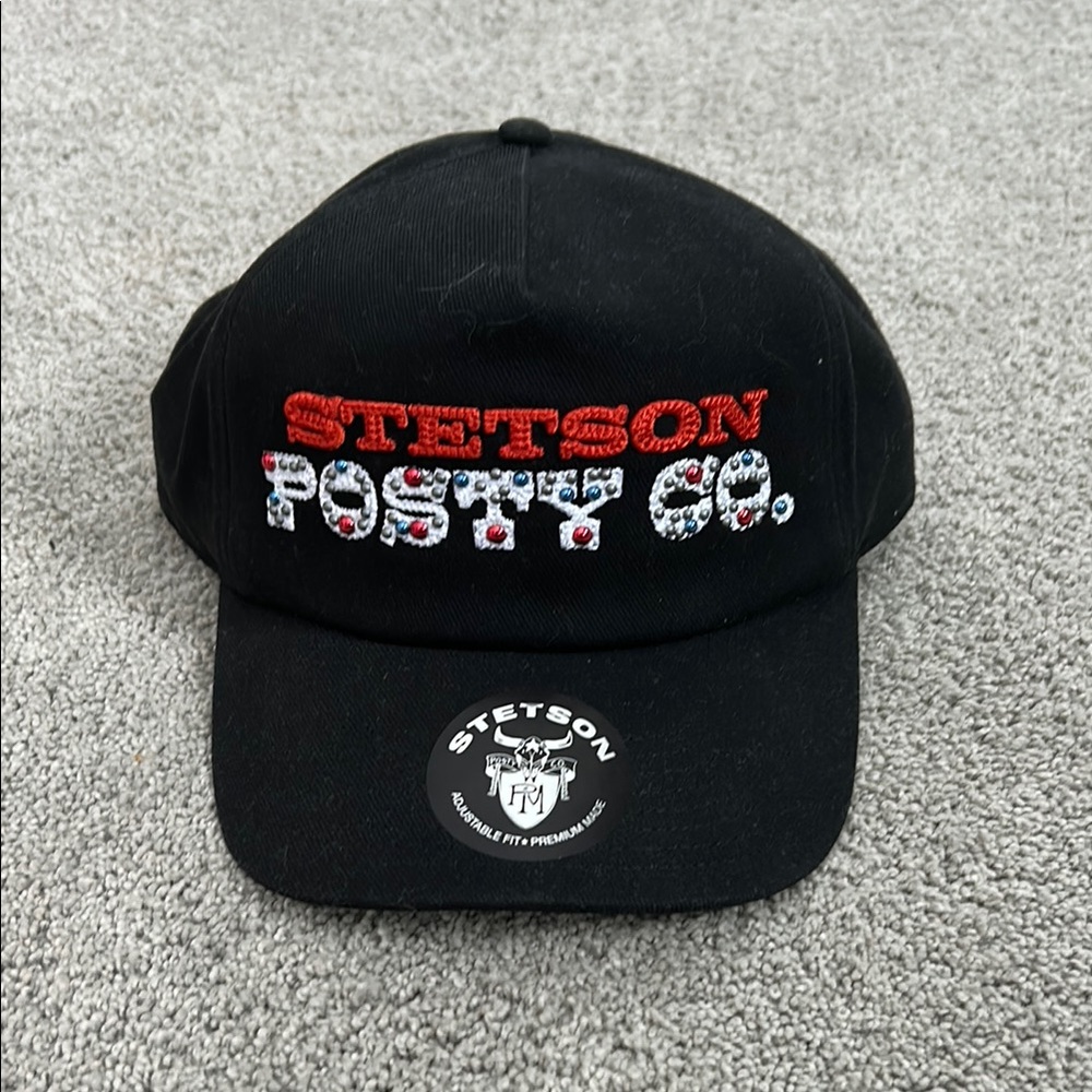 Stetson Black Cap with Red and White Embroidery